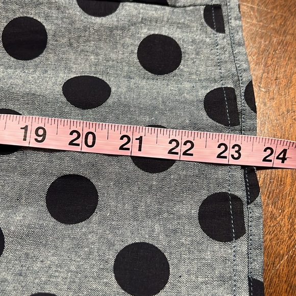 Modcloth Navy Blue Chambray Polka Dot Pleated Flare 50's Skirt EUC Sz S - Picture 11 of 11